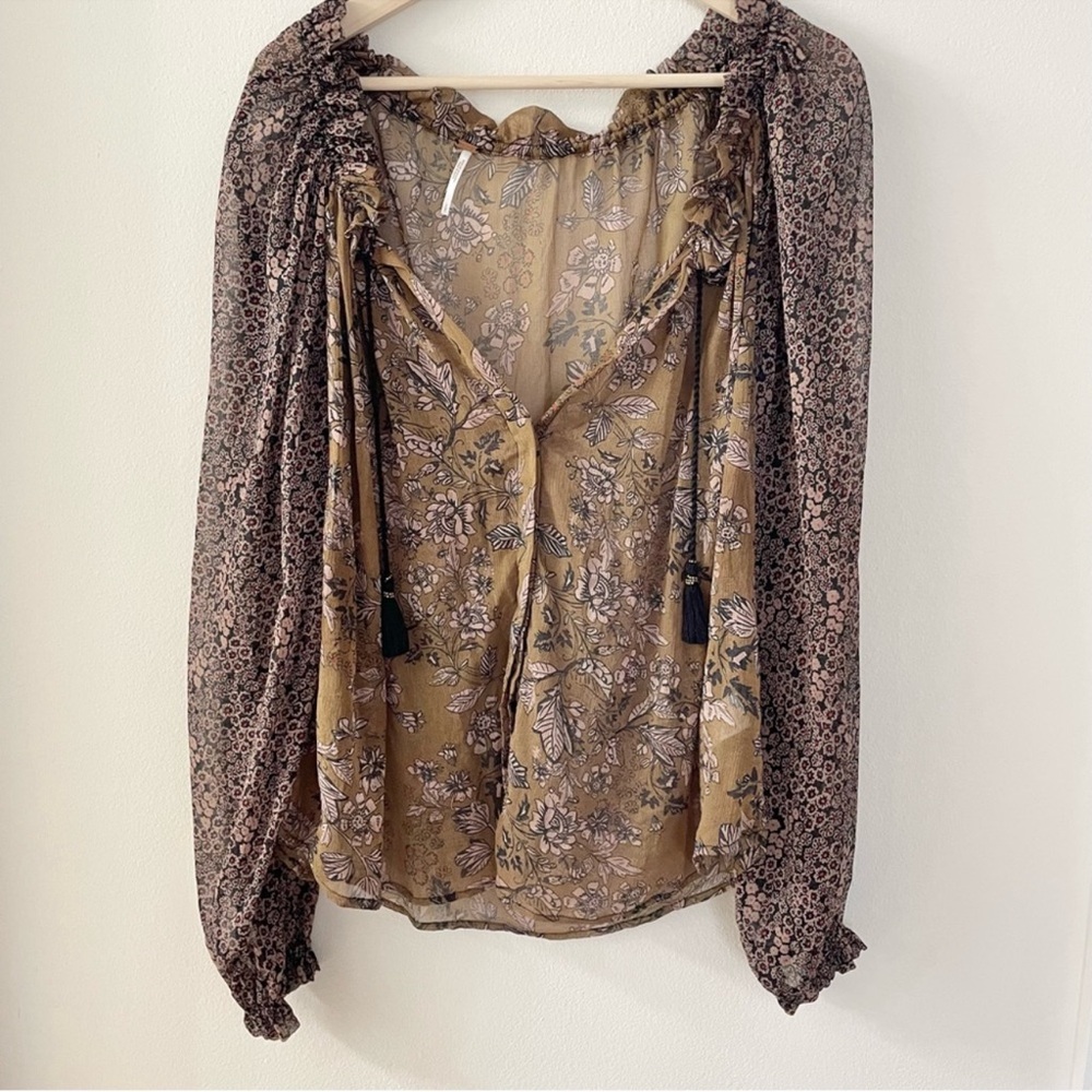 Free People Floral Blouse - Brown and Black